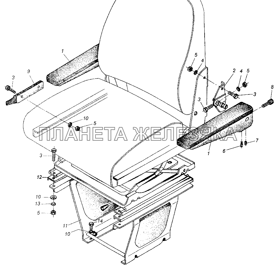 Установка переднего сиденья и поручней МАЗ-64226